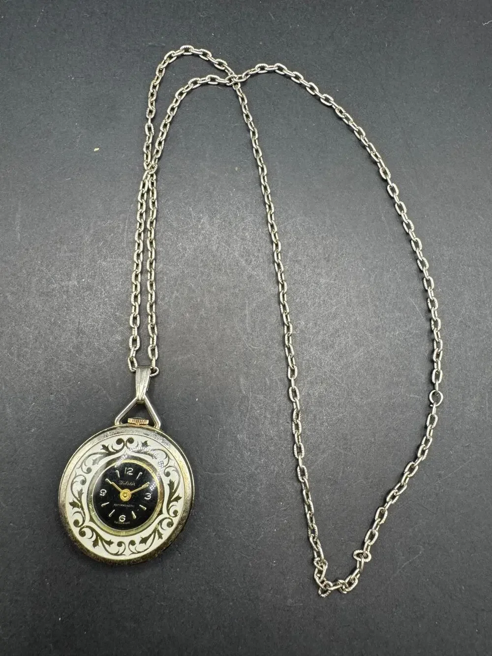 Vintage Webster SWISS Made Ladies Watch Pendant Mechanical Silver Tone 30